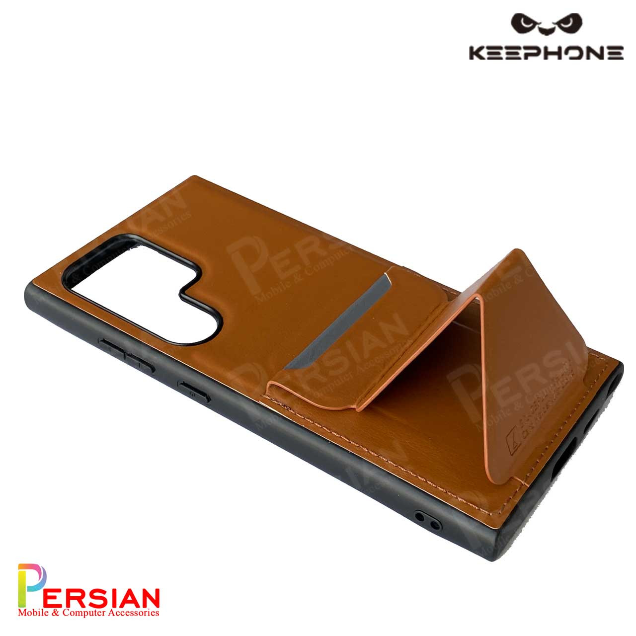 قاب گوشی سامسونگ S24 الترا چرمی و جاکارتی استندشو برند Keephone