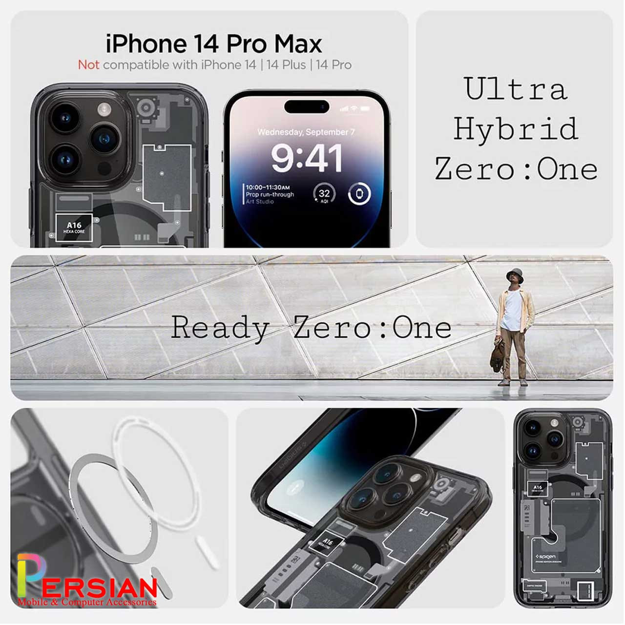 قاب آیفون ۱۴ پرو برند اسپیگن Spigen Ultra Hybrid Mag Zero One Case iPhone 14 Pro