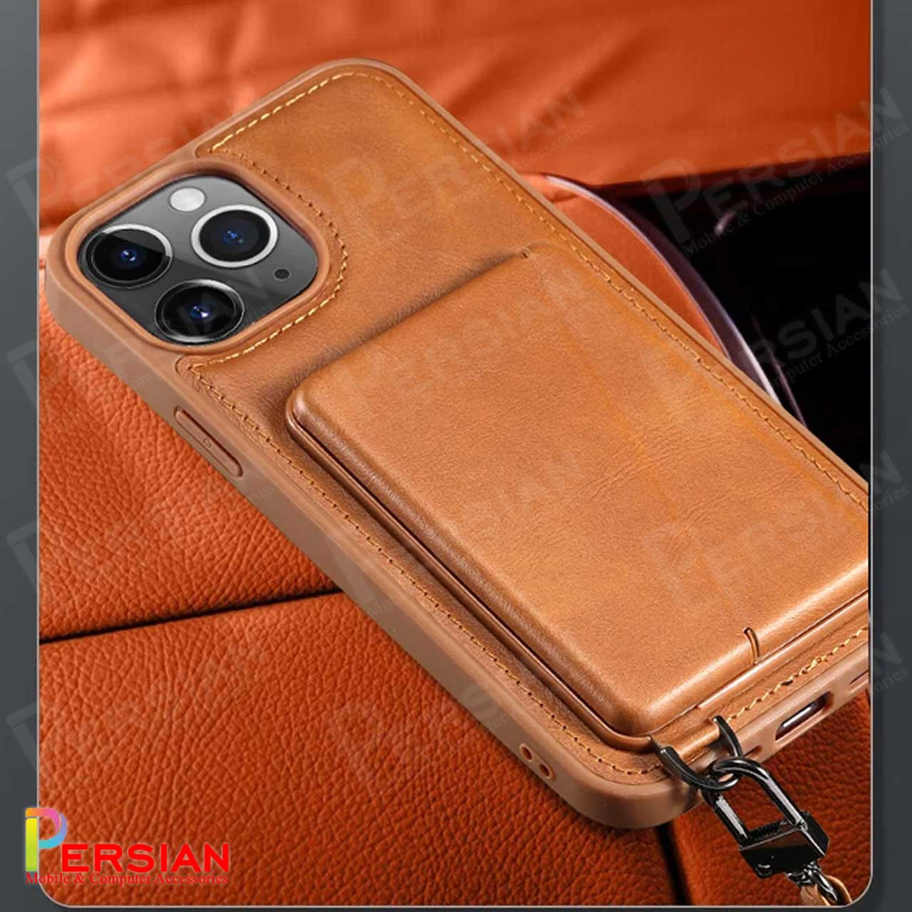 قاب چرمی آیفون 14 پرومکس جرلاکس با بند و جای کارت استندشو Gerlax Leather Case IPhone 14 Pro Max