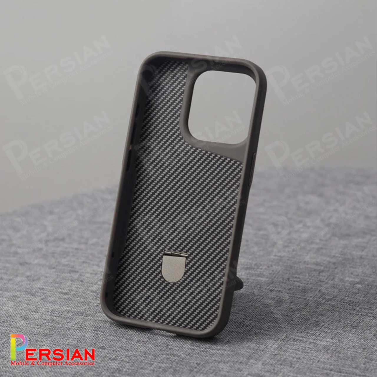 قاب گوشی آیفون 13 طرح فیبر کربن مگ سیف استند شو برند مجیک ماسک Fiber Carbon Magic Mask Case iPhone 13