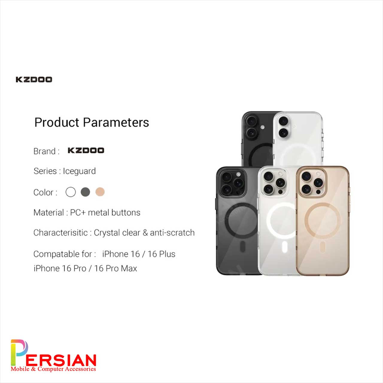 قاب شفاف مگ سیف کی دوو Apple iPhone 16 مدل KDOO (KZDOO) Magsafe Iceguard