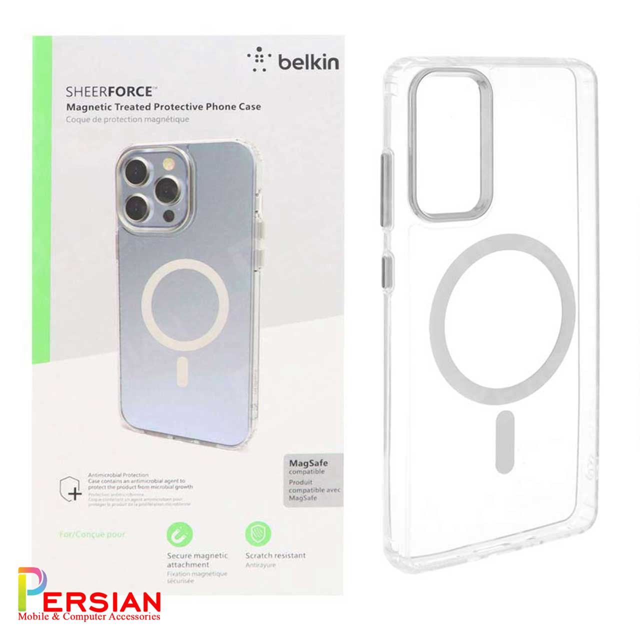 قاب شفاف گوشی سامسونگ S20 FE برند بلکین با مگ سیف و دکمه و رینگ متال Belkin For Samsung S20 FE