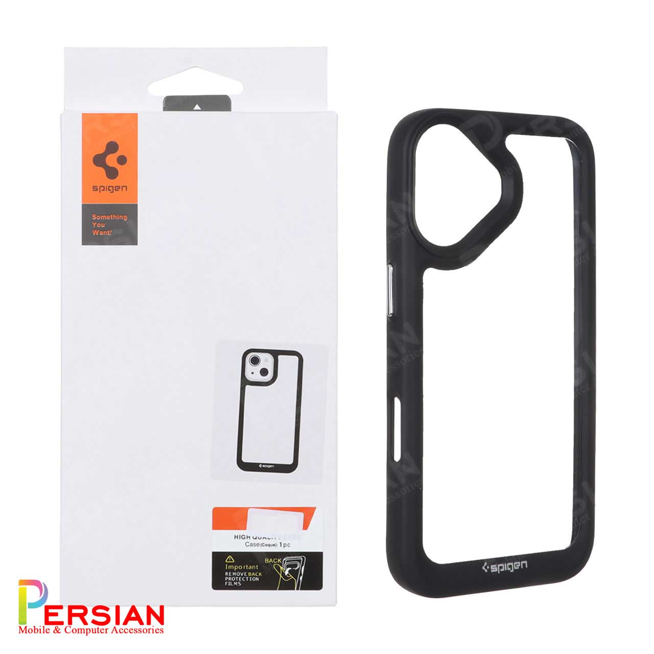 قاب آیفون 17 اسپیگن مدل دور مشکی شفاف لنز برجسته Spigen Black TPU Clear Case IPhone 17