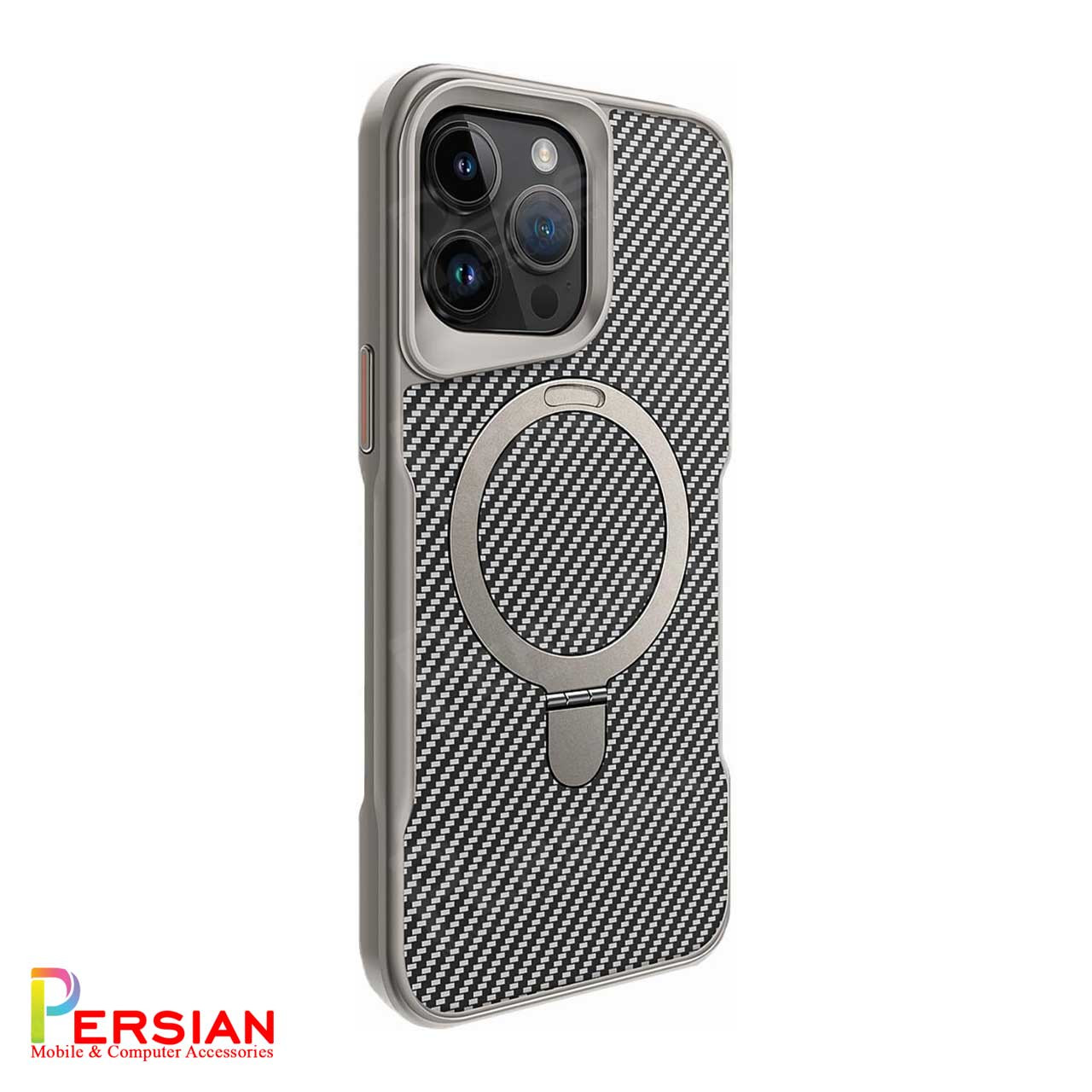 قاب گوشی آیفون 13 طرح فیبر کربن مگ سیف استند شو برند مجیک ماسک Fiber Carbon Magic Mask Case iPhone 13