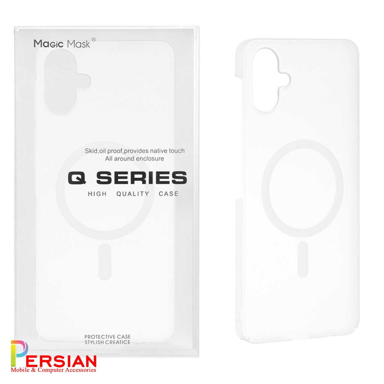 قاب گوشی سامسونگ A06 مجیک ماسک پشت مات شفاف با مگ سیف