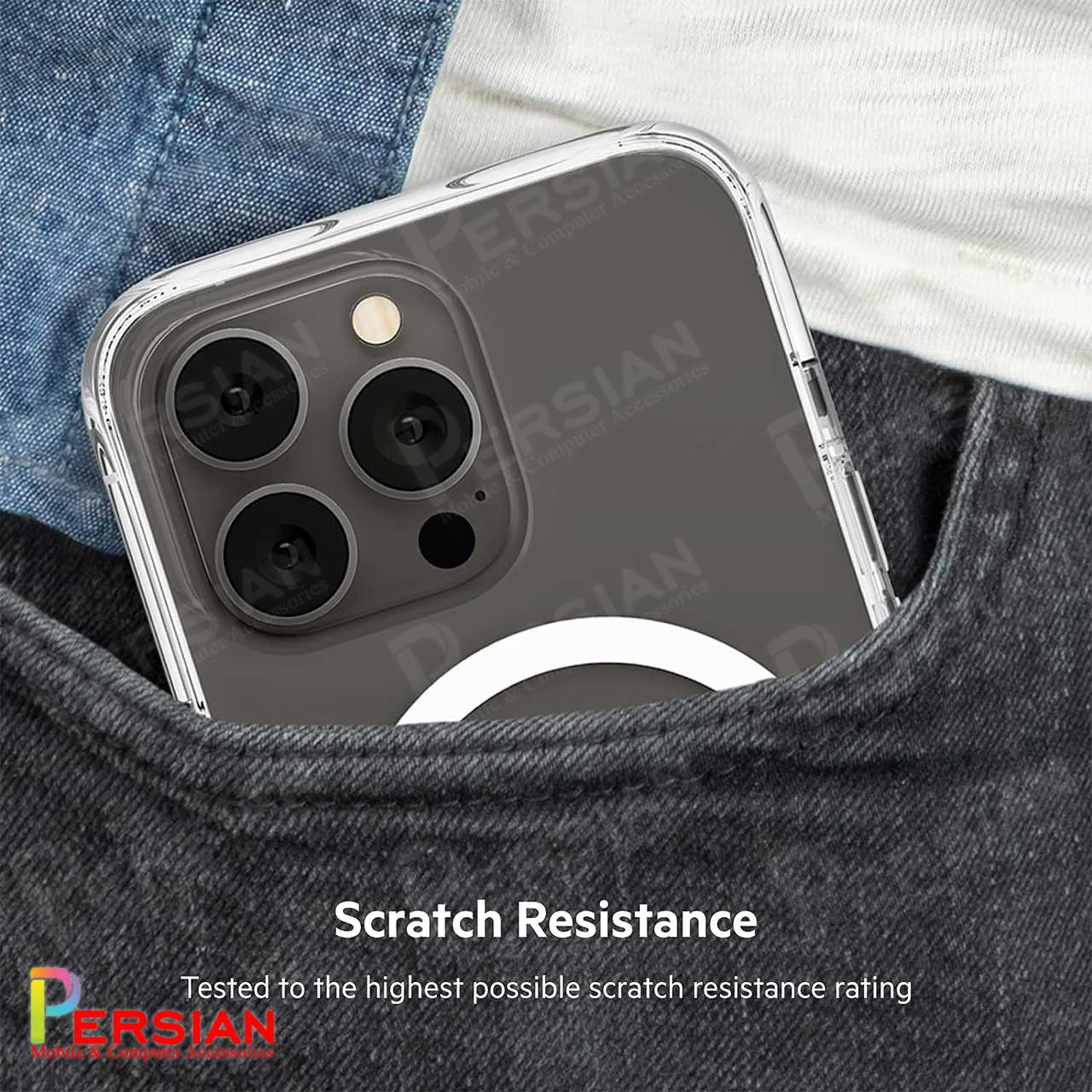 قاب شفاف گوشی آیفون 16 برند بلکین با مگ سیف و دکمه و رینگ متال Belkin For IPhone 16