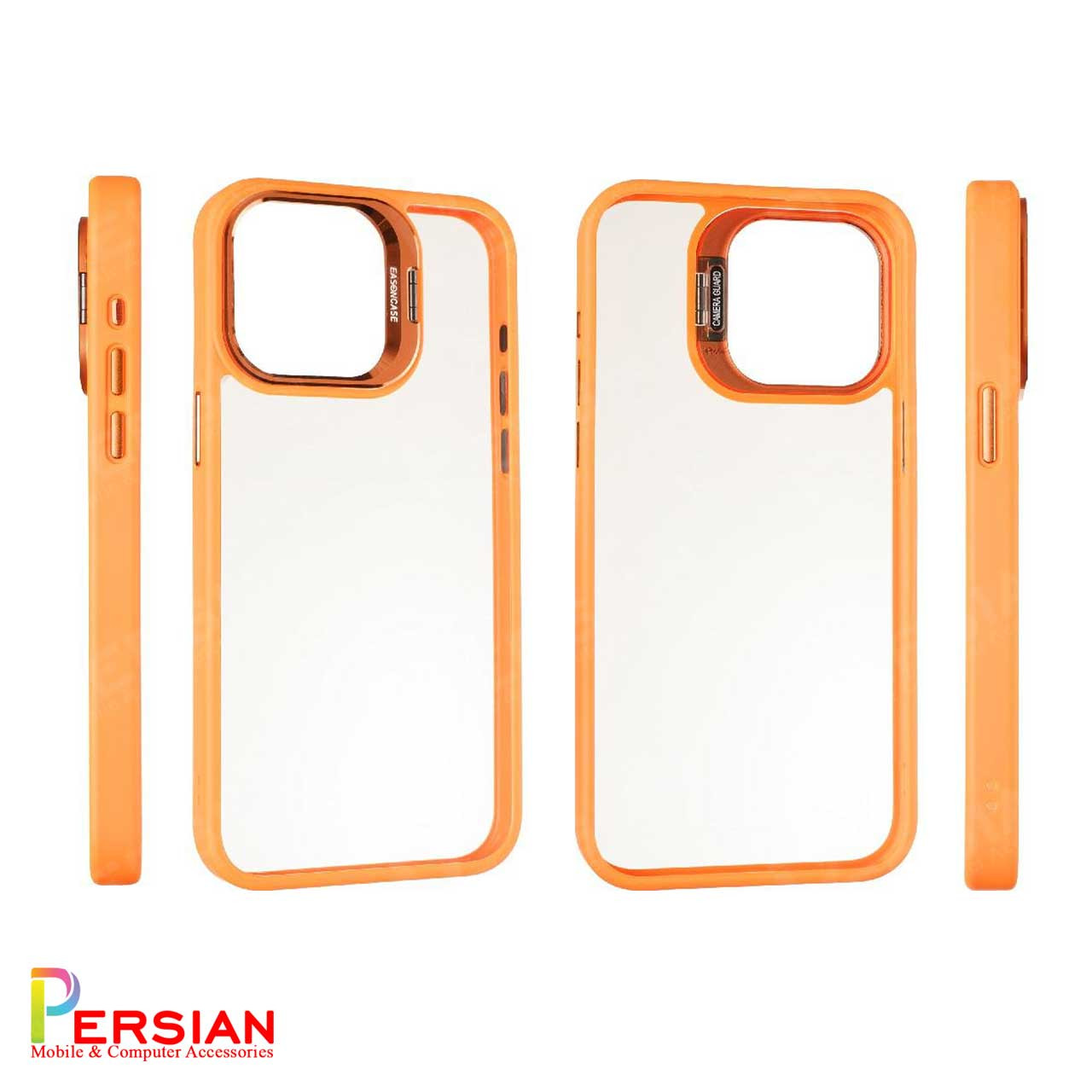 قاب آیفون 15 پرومکس برند ایسون کیس شفاف استند شو با محافظ لنز رینگی  Eason Case IPhone 15 Pro Max