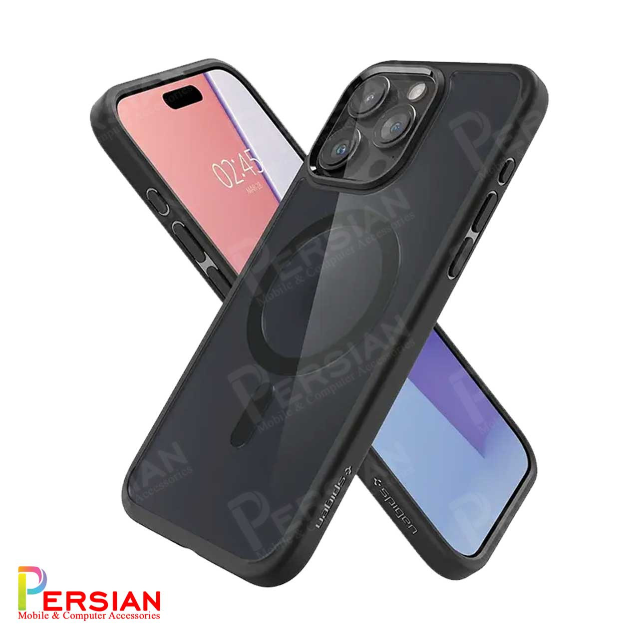 قاب آیفون 13 پرومکس برند اسپیگن شفاف دور رنگی با مگ سیف و محافظ اسپیکر Spigen Ultra Hybrid (MagFit) iPhone 13 Pro Max