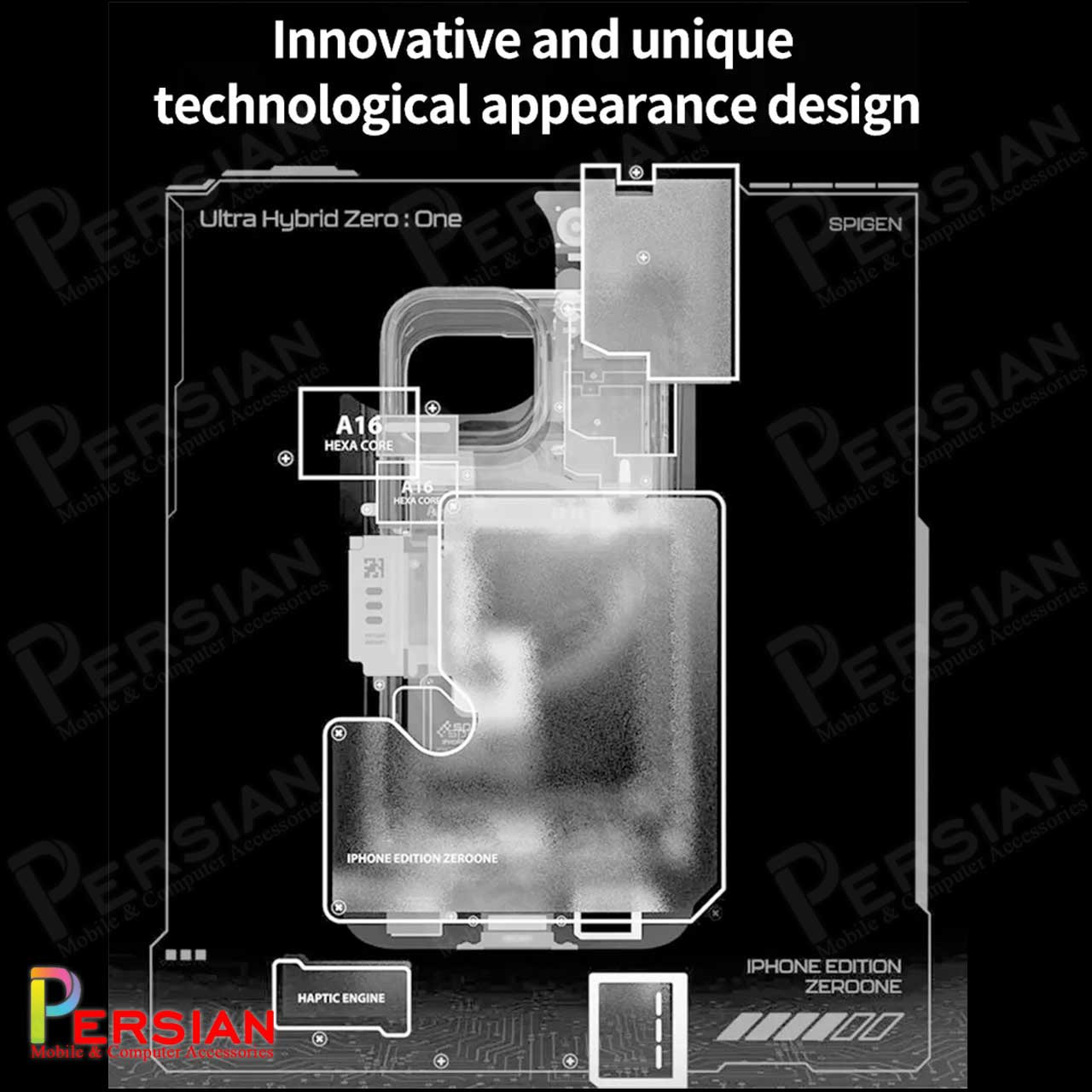 قاب آیفون 15 پرومکس برند اسپیگن مدل G20 طرح تکنولوژی با مگ سیف Spigen G20 for iPhone 15 Pro Max