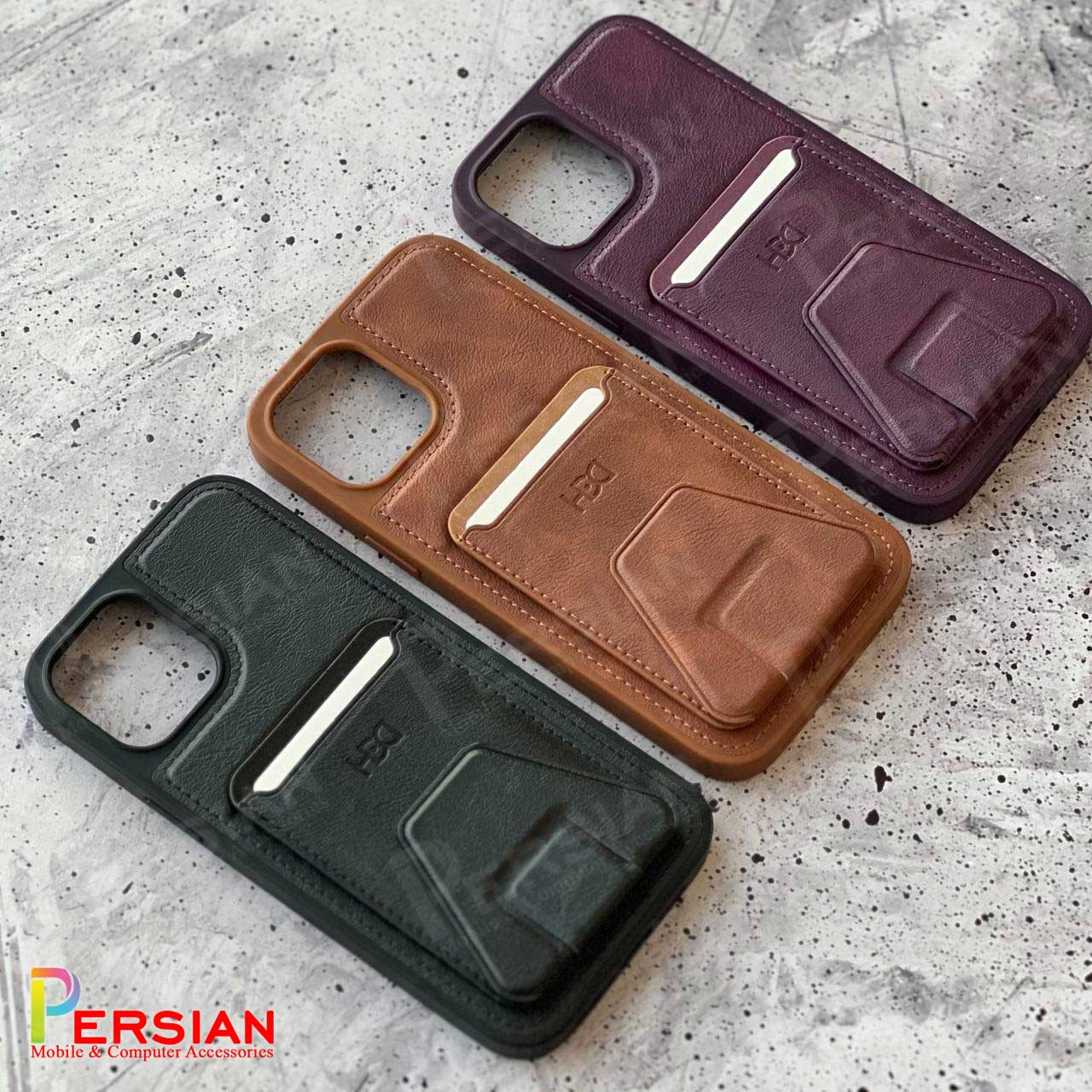 قاب چرمی و جاکارتی استند شو آیفون 12 اچ دی دی HDD iphone 12 Card Holder Leather Case