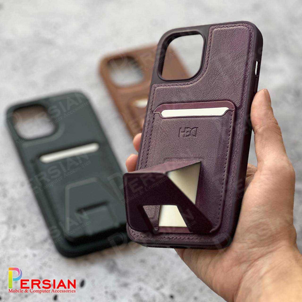 قاب چرمی و جاکارتی استند شو آیفون 11 پرو مکس اچ دی دی HDD iphone 11 Pro Max Card Holder Leather Case