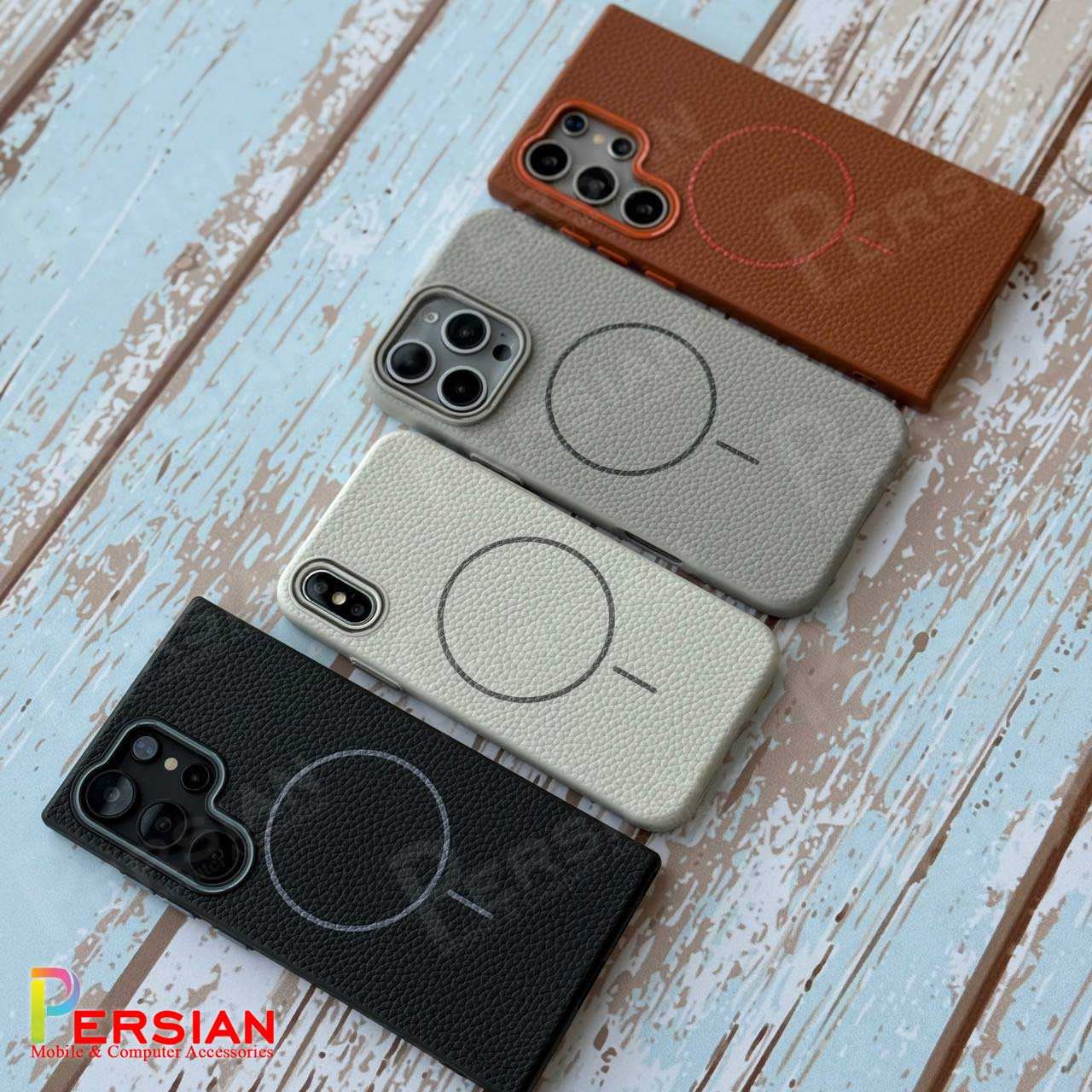 قاب گوشی آیفون 13 چرمی نرم برند مجیک ماسک با مگ سیف Leather Soft iPhone 13