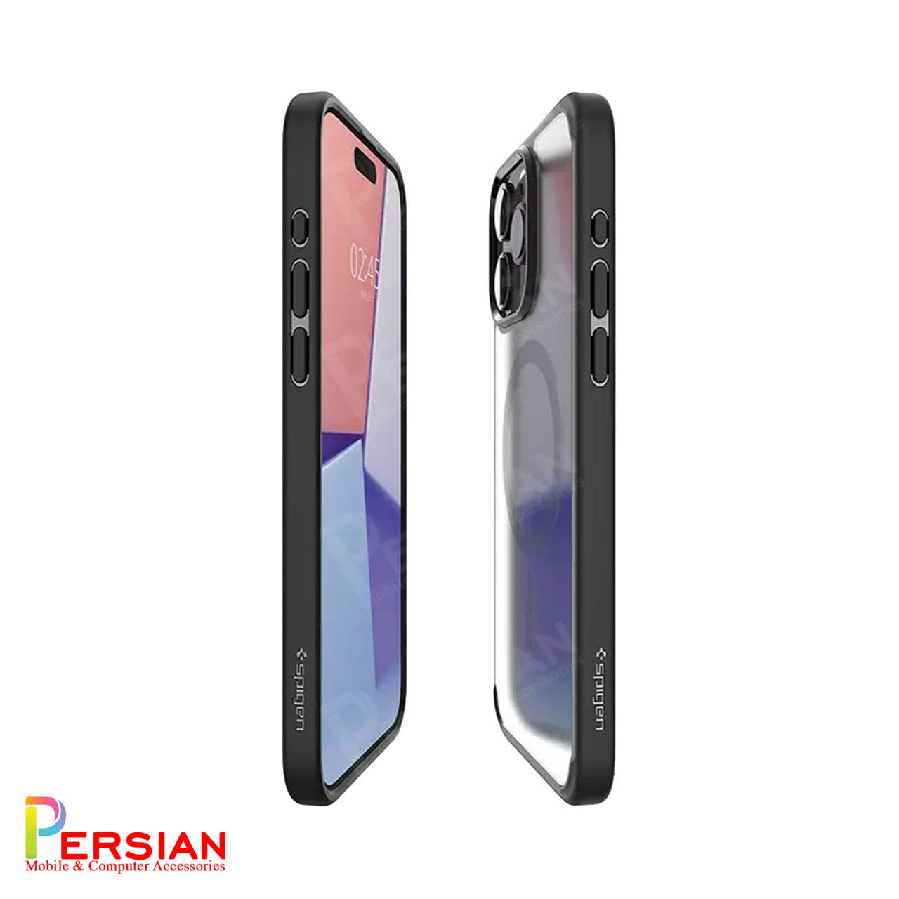 قاب آیفون 15 پرو برند اسپیگن شفاف دور رنگی با مگ سیف و محافظ اسپیکر Spigen Ultra Hybrid (MagFit) iPhone 15 Pro