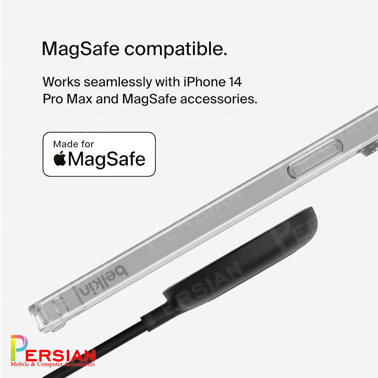 قاب شفاف گوشی آیفون 17 پرو برند بلکین با مگ سیف و دکمه و رینگ متال Belkin For IPhone 17 Pro