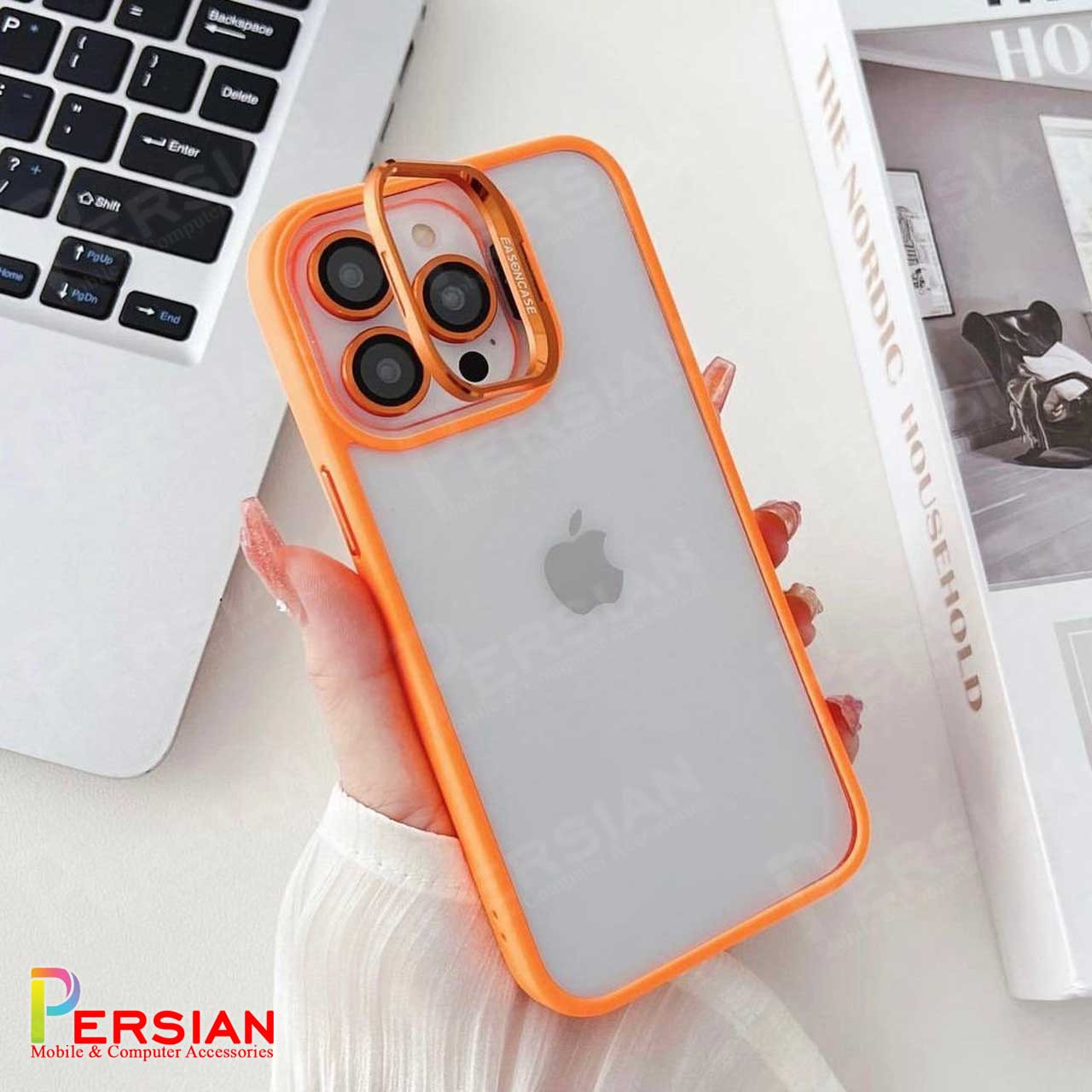 قاب آیفون 13 برند ایسون کیس شفاف استند شو با محافظ لنز رینگی Eason Case IPhone 13
