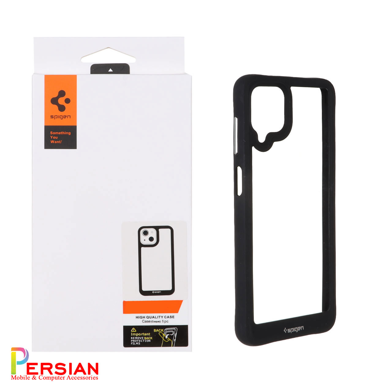 قاب سامسونگ A12 اسپیگن مدل دور مشکی شفاف لنز برجسته Spigen Black TPU Clear Case Samsung A12
