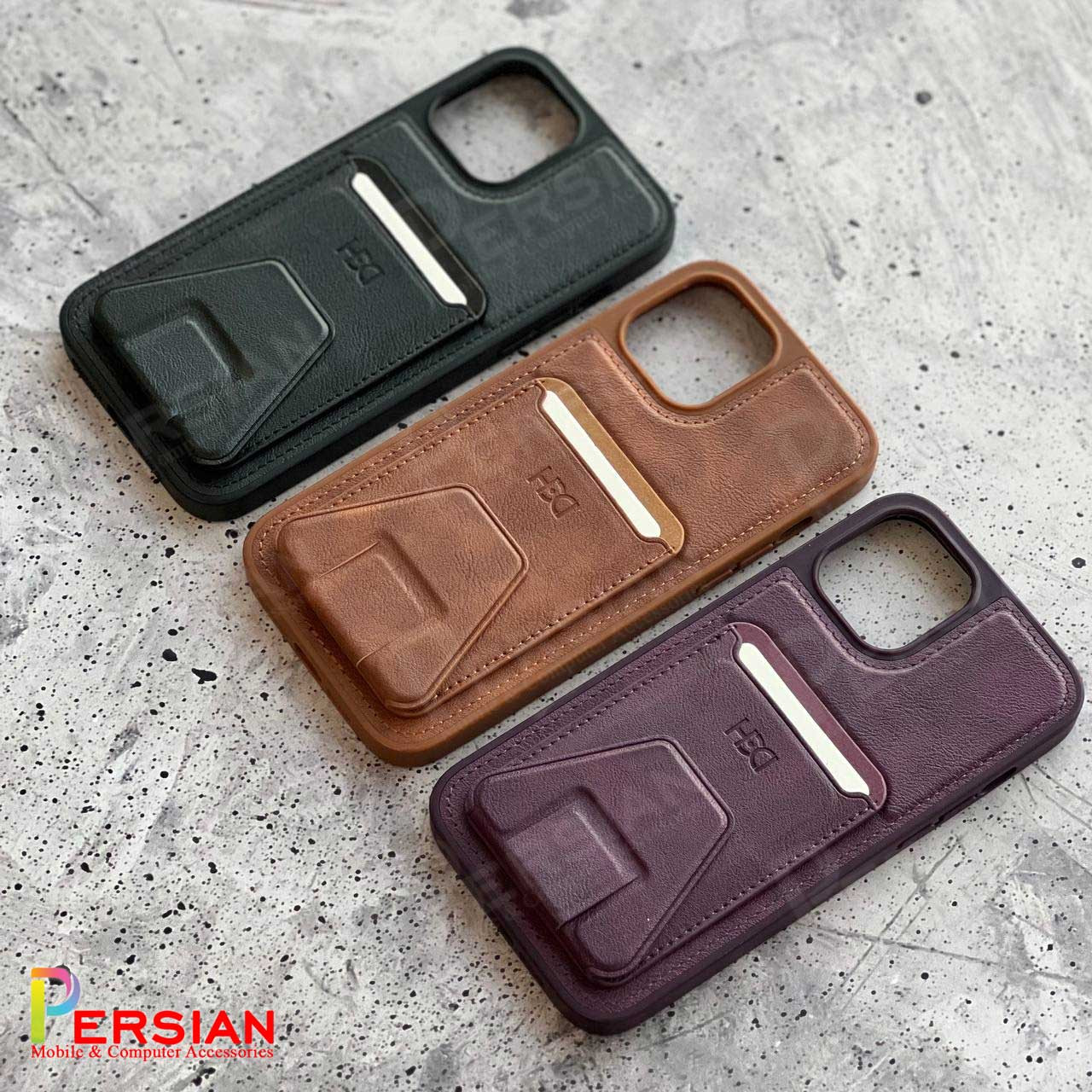 قاب چرمی و جاکارتی استند شو آیفون 12 اچ دی دی HDD iphone 12 Card Holder Leather Case