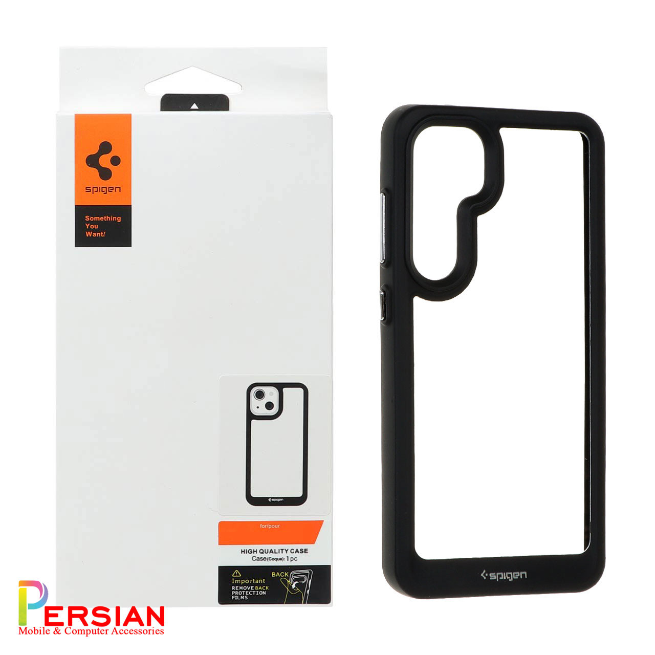 قاب سامسونگ اس 24 FE اسپیگن مدل دور مشکی شفاف لنز برجسته Spigen Black TPU Clear Case Samsung S24 FE