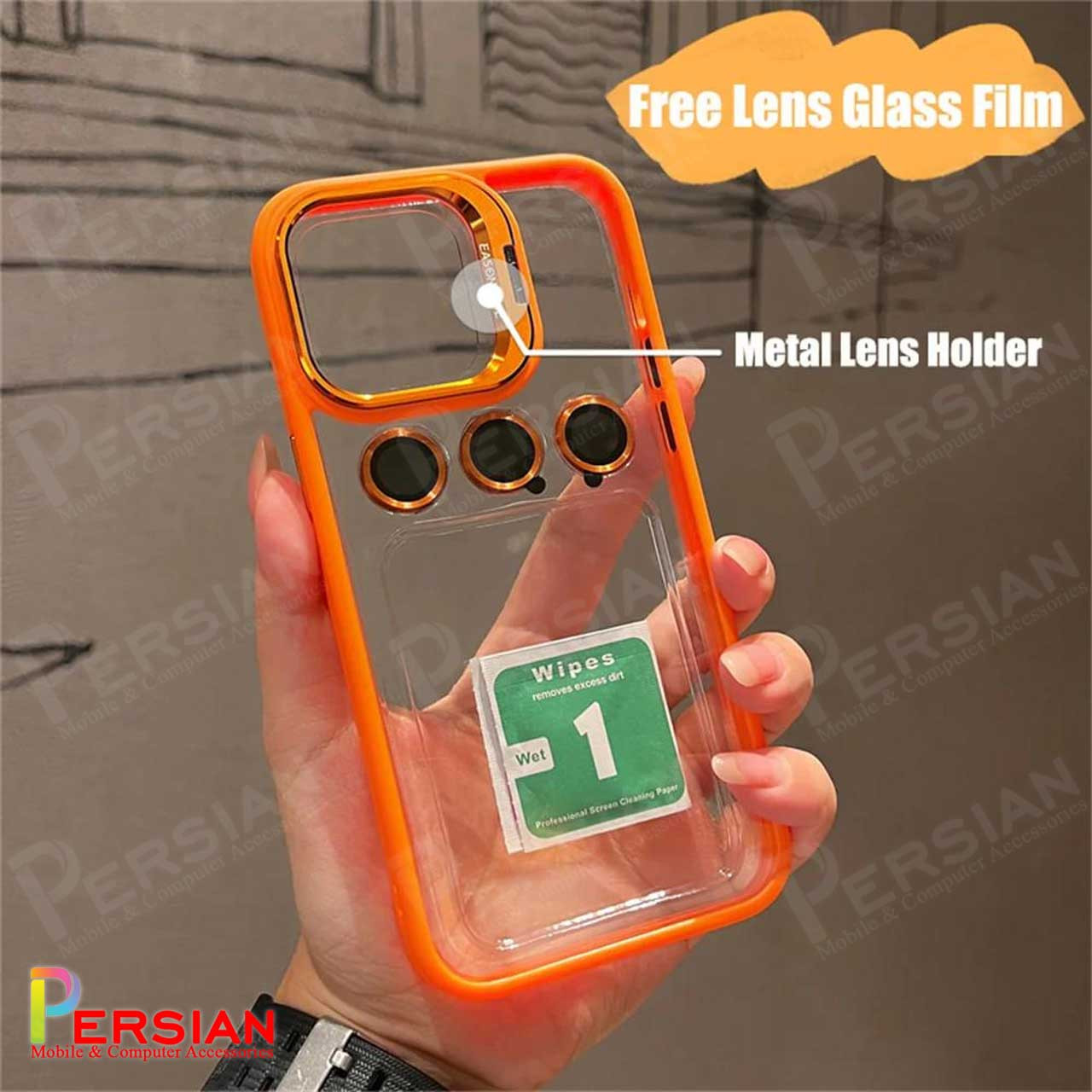 قاب آیفون 13 برند ایسون کیس شفاف استند شو با محافظ لنز رینگی Eason Case IPhone 13