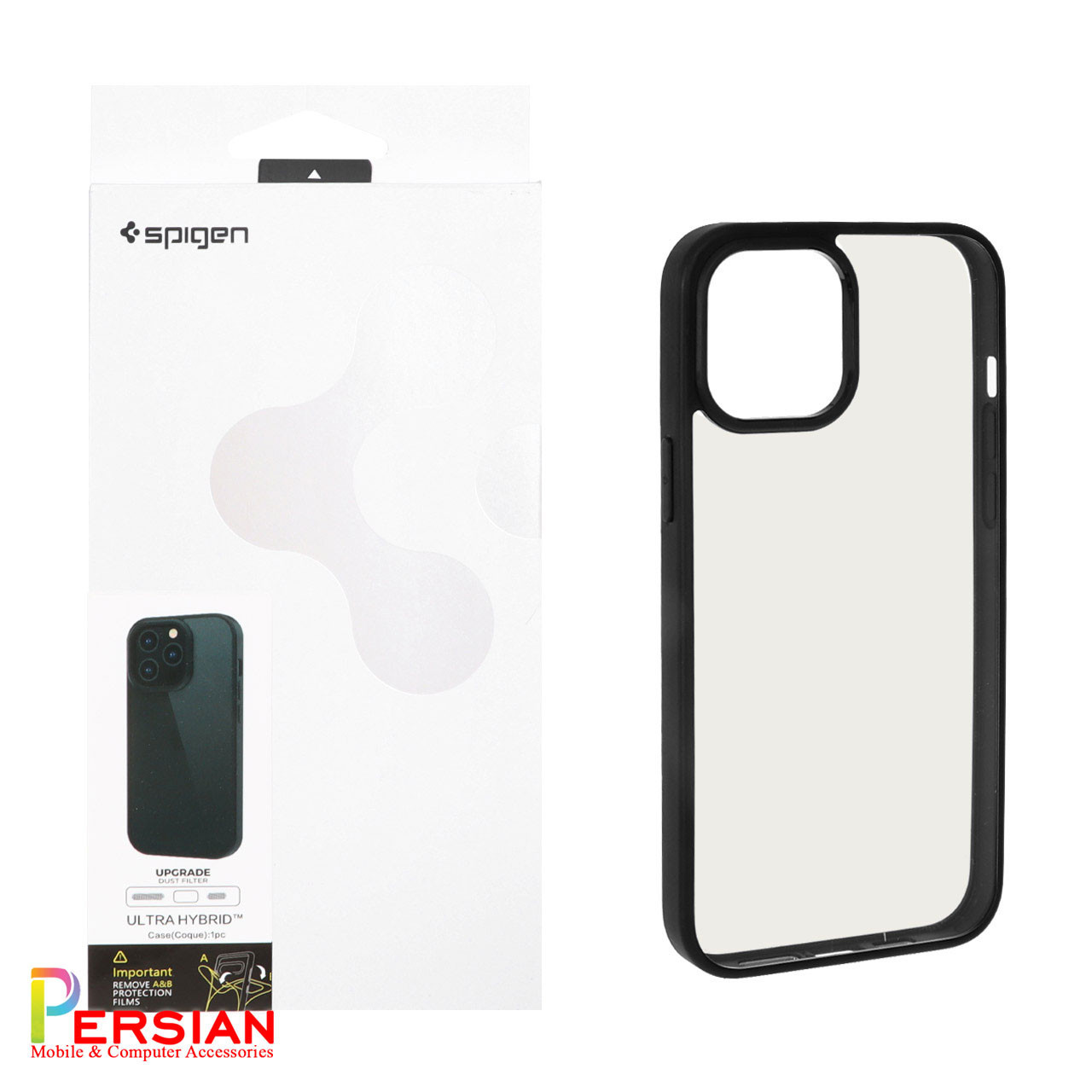 قاب آیفون 16 پرومکس برند اسپیگن شفاف دور رنگی با محافظ اسپیکر Spigen Ultra Hybrid iPhone 16 Pro Max
