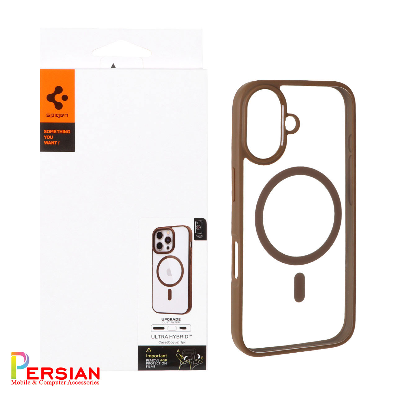 قاب آیفون 16 برند اسپیگن شفاف دور رنگی با مگ سیف و محافظ اسپیکر Spigen Ultra Hybrid (MagFit) iPhone 16