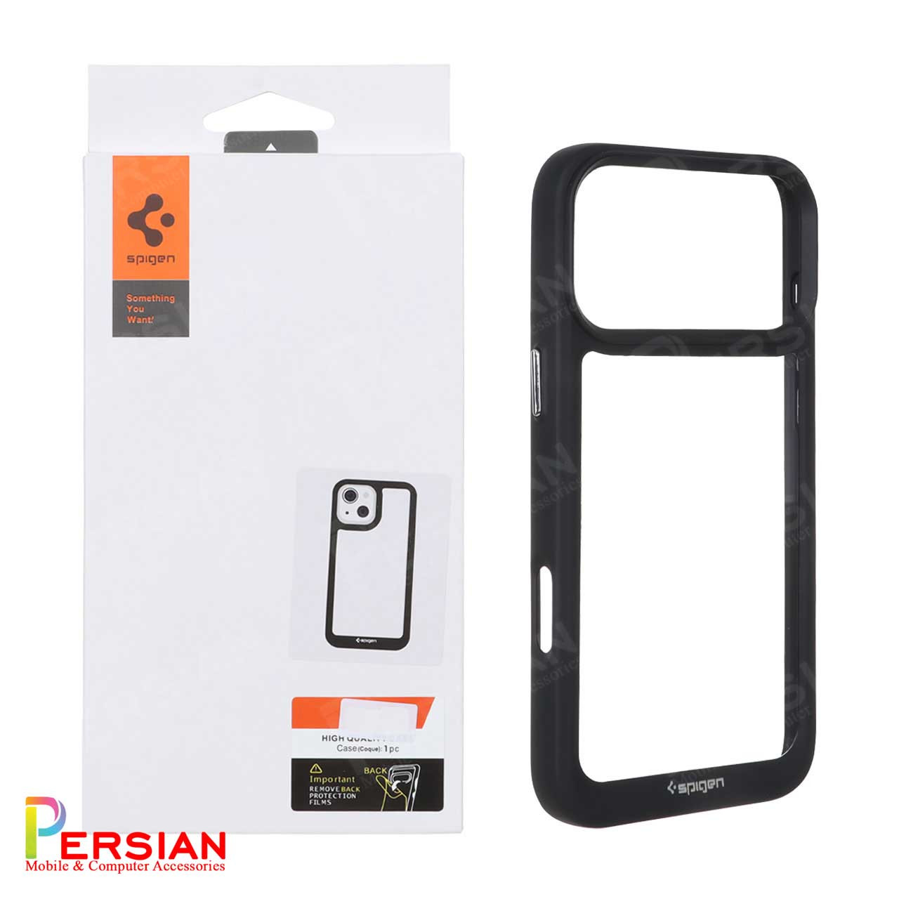 قاب آیفون 17 پرو اسپیگن مدل دور مشکی شفاف لنز برجسته Spigen Black TPU Clear Case IPhone 17 Pro