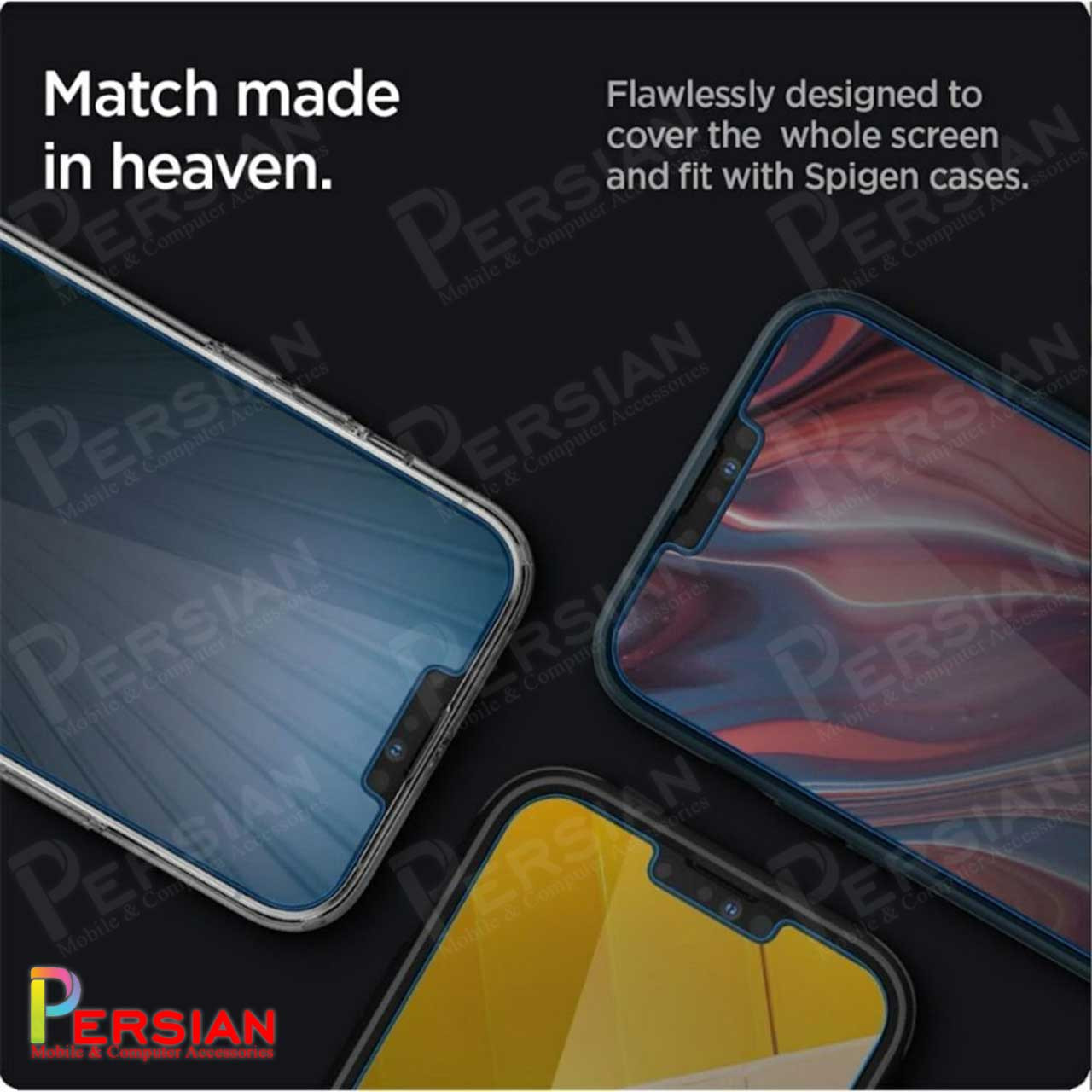 گلس Privacy آیفون 12 برند Spigen مدل Spigen GLASS.TR iPhone 12 Privacy SLIM HD