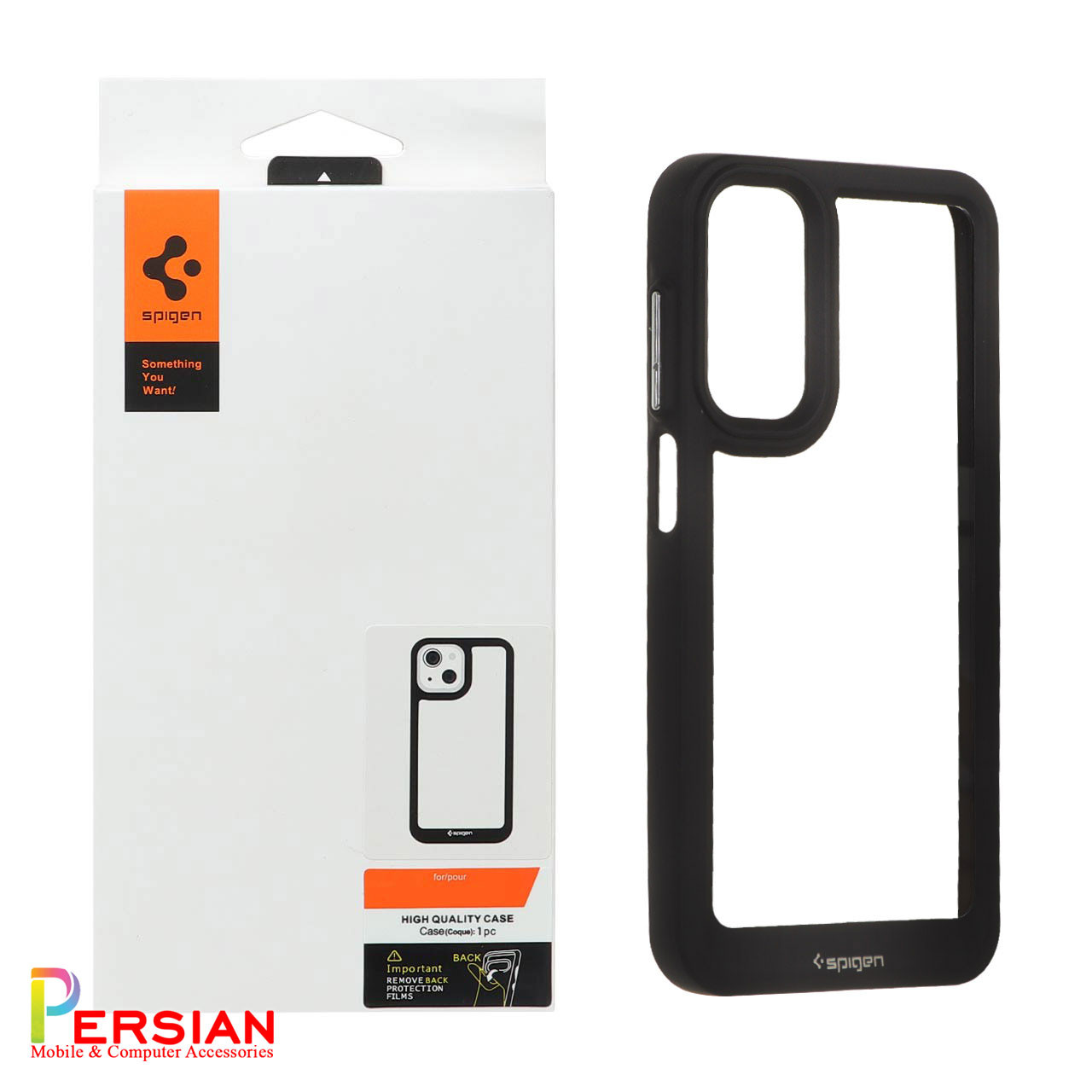 قاب سامسونگ A15 اسپیگن مدل دور مشکی شفاف لنز برجسته Spigen Black TPU Clear Case Samsung A15