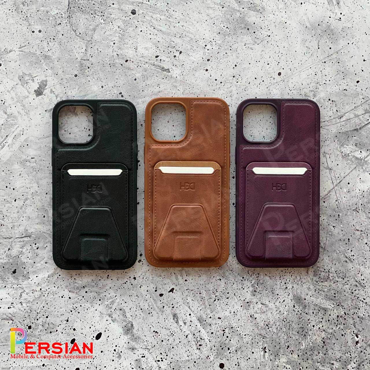 قاب چرمی و جاکارتی استند شو آیفون 12 اچ دی دی HDD iphone 12 Card Holder Leather Case