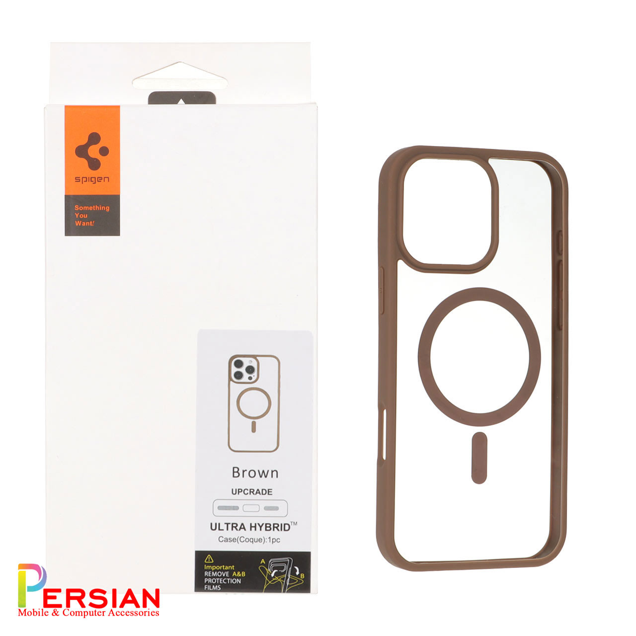 قاب آیفون 16 پرومکس برند اسپیگن شفاف دور رنگی با مگ سیف و محافظ اسپیکر Spigen Ultra Hybrid (MagFit) iPhone 16 Pro Max