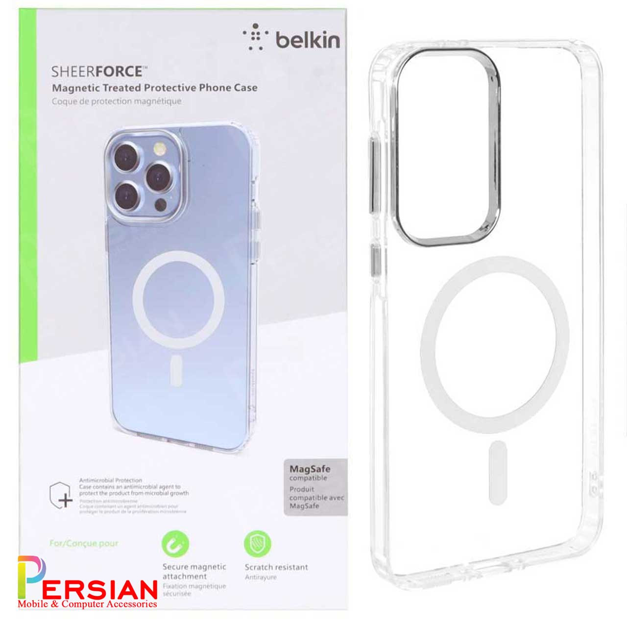 قاب شفاف گوشی سامسونگ A36 برند بلکین با مگ سیف و دکمه و رینگ متال Belkin For Samsung A36