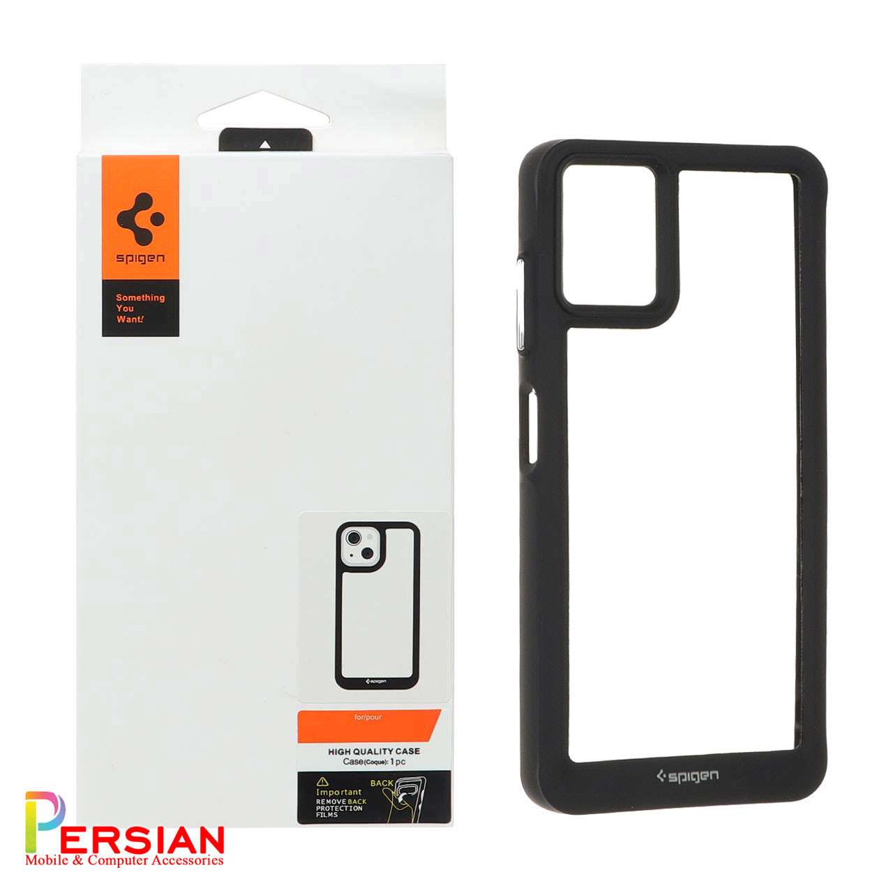 قاب سامسونگ  A06 اسپیگن مدل دور مشکی شفاف لنز برجسته Spigen Black TPU Clear Case Samsung A06