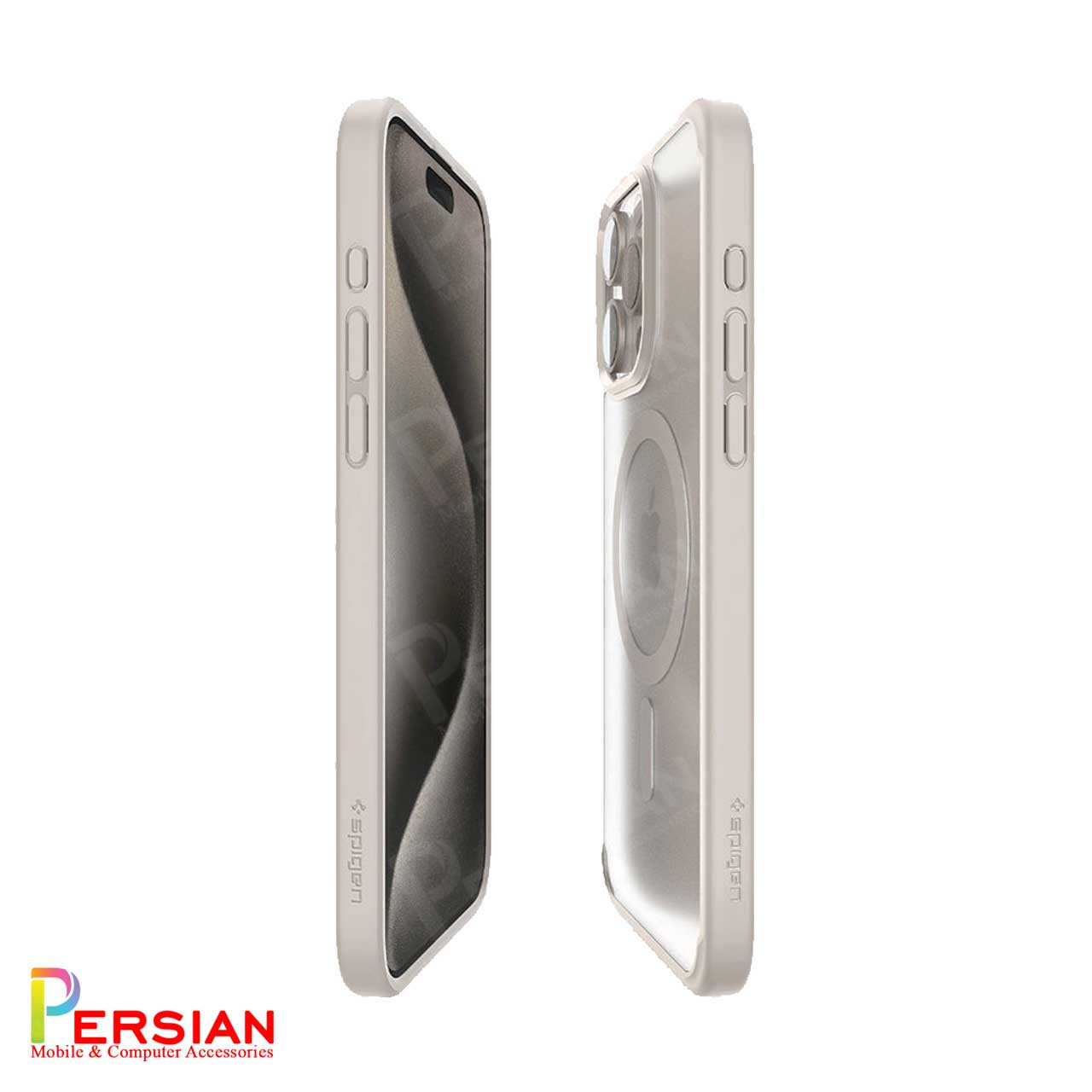 قاب آیفون 12 پرو مکس برند اسپیگن شفاف دور رنگی با مگ سیف و محافظ اسپیکر Spigen Ultra Hybrid (MagFit) iPhone 12 Pro Max