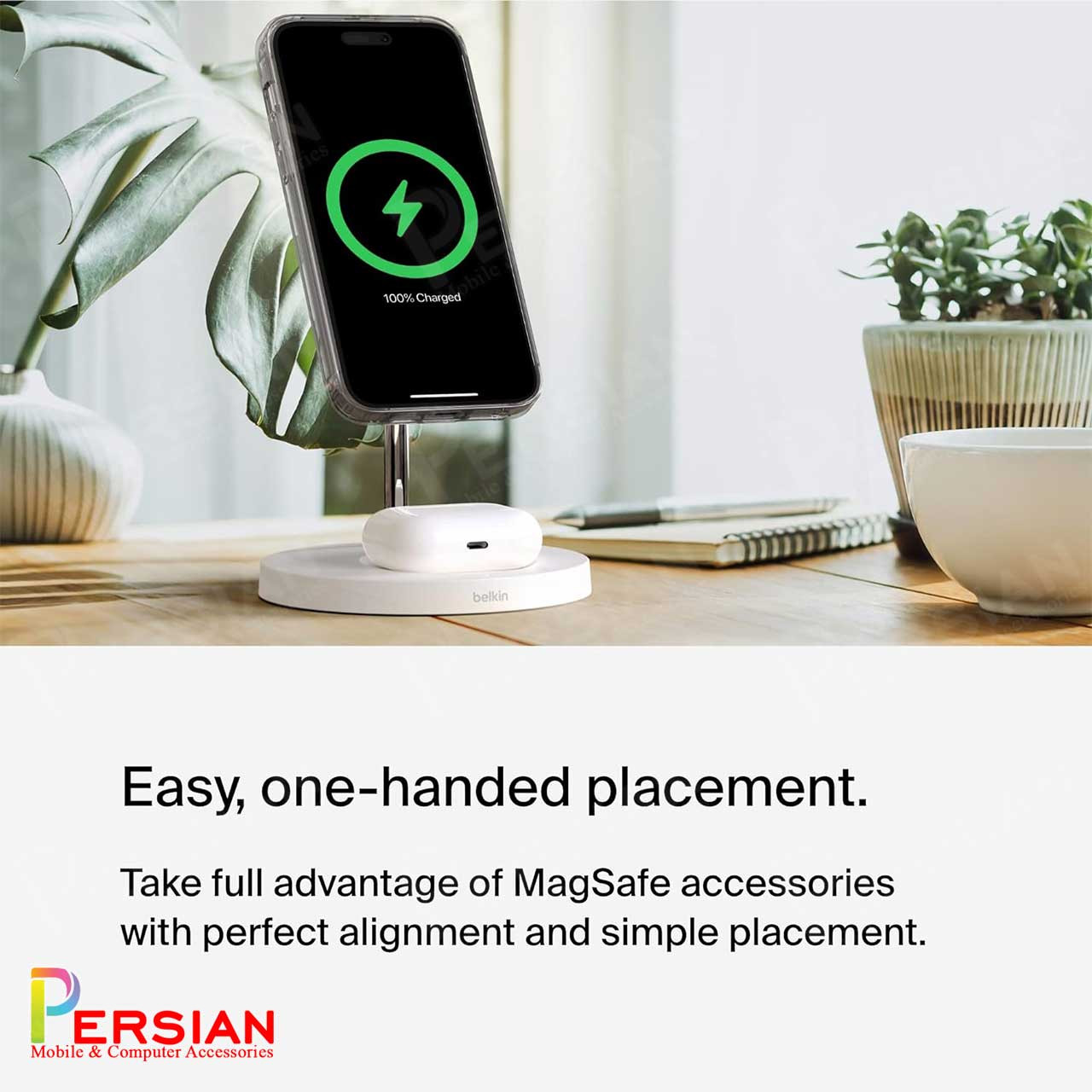 قاب شفاف گوشی آیفون 16 برند بلکین با مگ سیف و دکمه و رینگ متال Belkin For IPhone 16