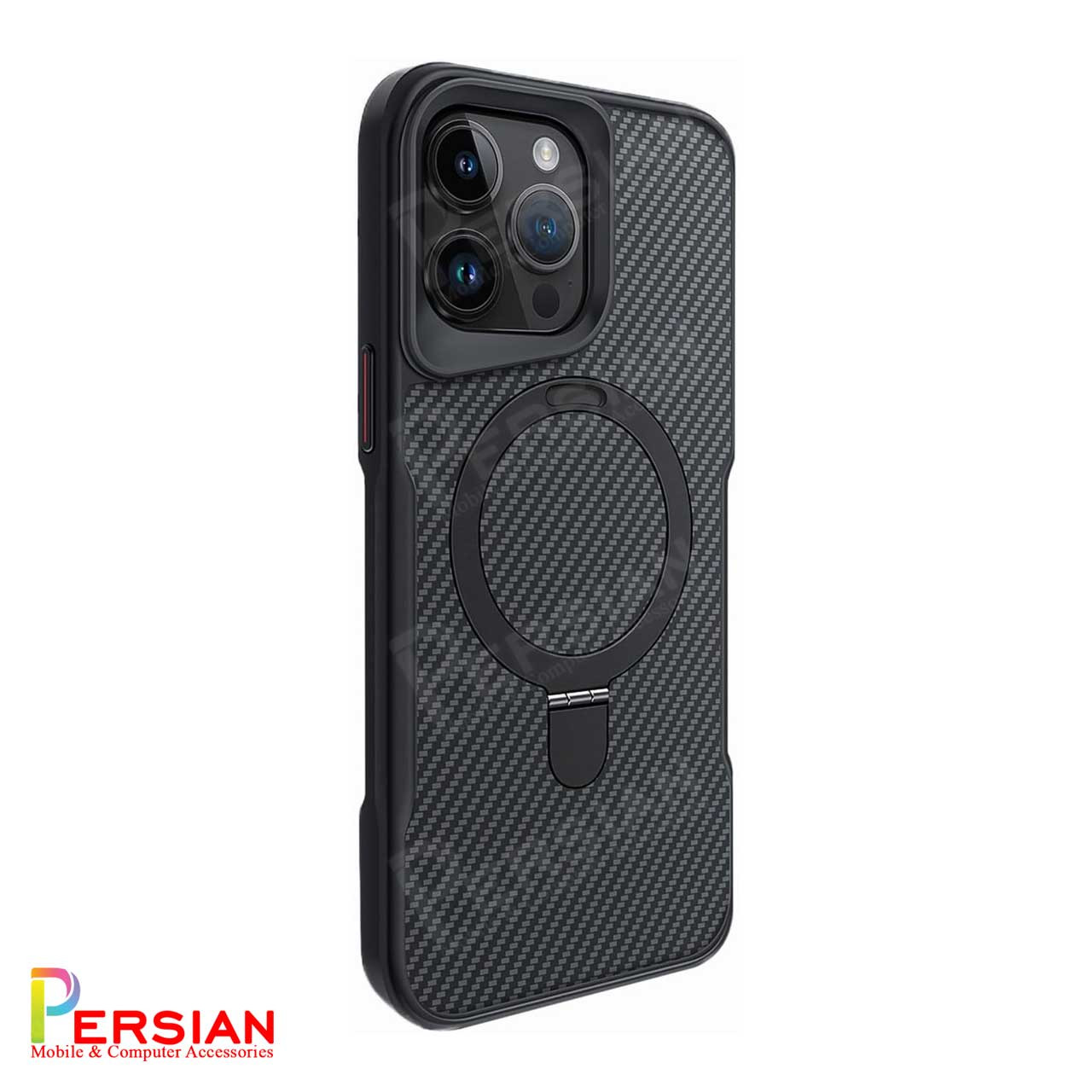 قاب گوشی آیفون 13 طرح فیبر کربن مگ سیف استند شو برند مجیک ماسک Fiber Carbon Magic Mask Case iPhone 13