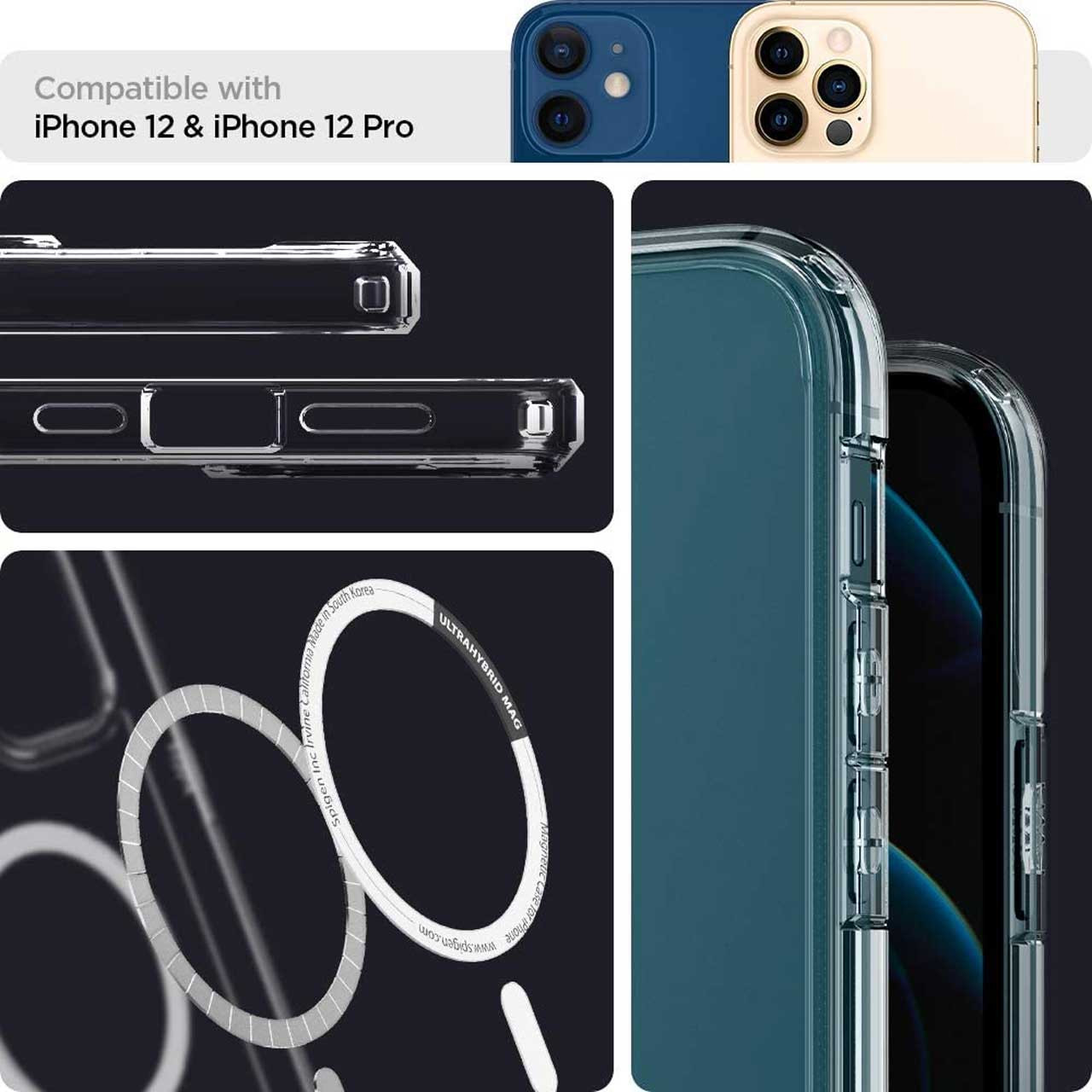 قاب آیفون 15 پرو مکس برند اسپیگن با مگ سیف Spigen Crystal Hybrid Mag Case iPhone 15 Pro Max