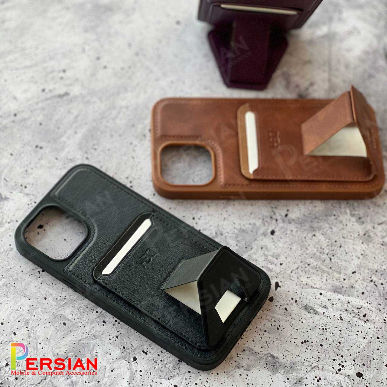 قاب چرمی و جاکارتی استند شو آیفون 12 اچ دی دی HDD iphone 12 Card Holder Leather Case