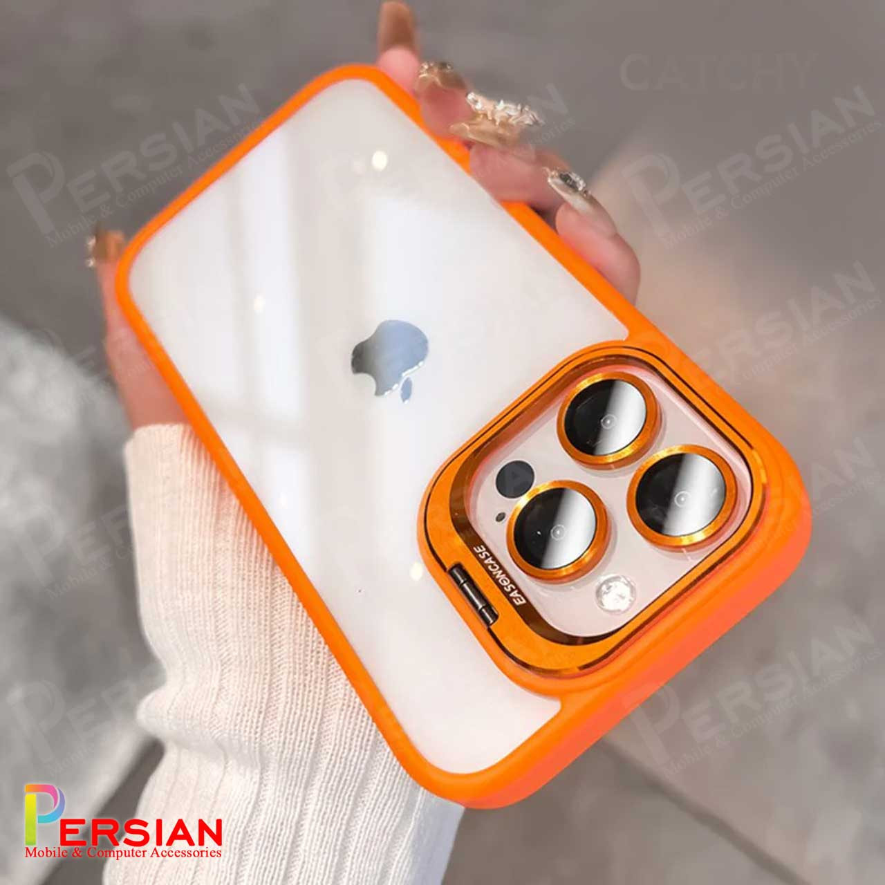 قاب آیفون 13 برند ایسون کیس شفاف استند شو با محافظ لنز رینگی Eason Case IPhone 13