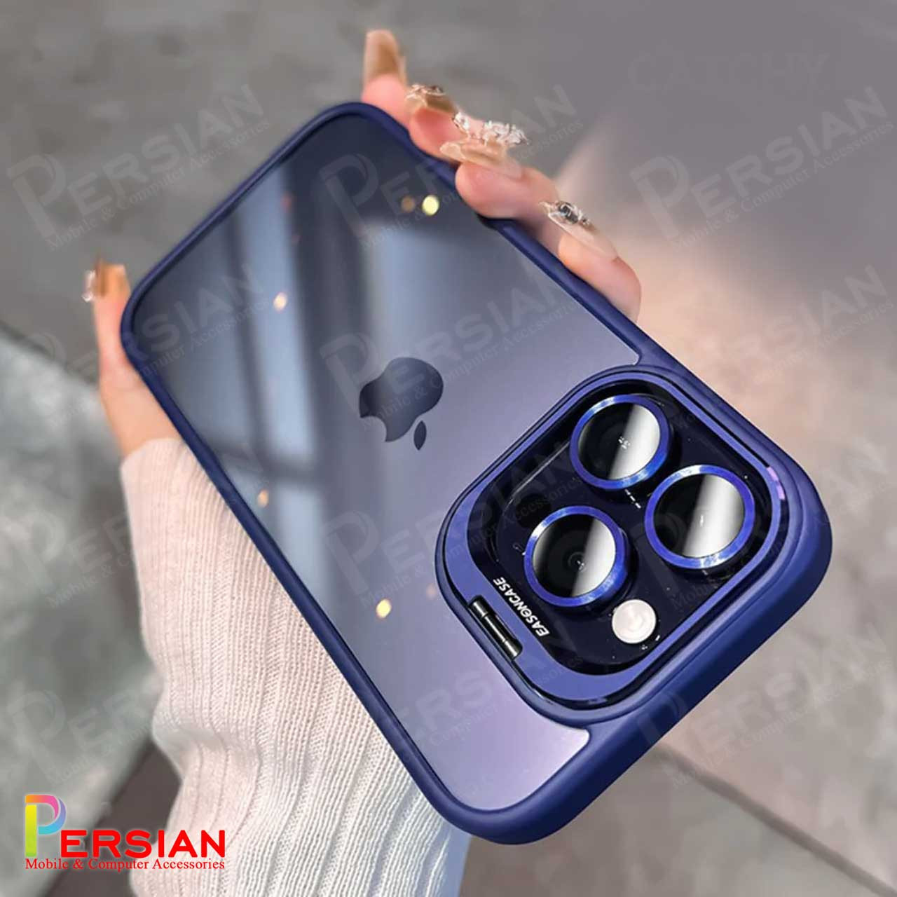 قاب آیفون 12 پرو برند ایسون کیس شفاف استند شو با محافظ لنز رینگی Eason Case IPhone 12 Pro