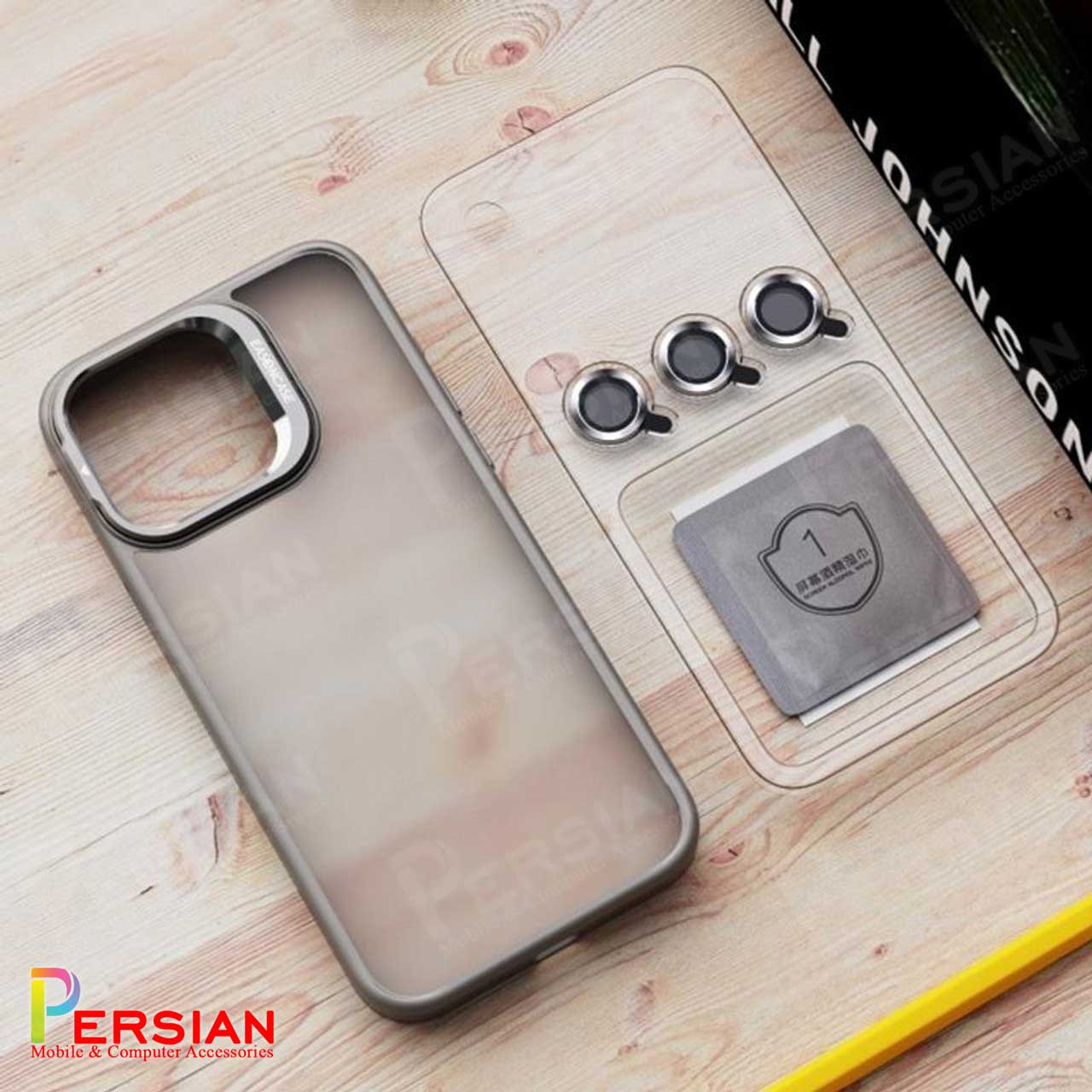 قاب آیفون 15 پرومکس برند ایسون کیس شفاف استند شو با محافظ لنز رینگی  Eason Case IPhone 15 Pro Max