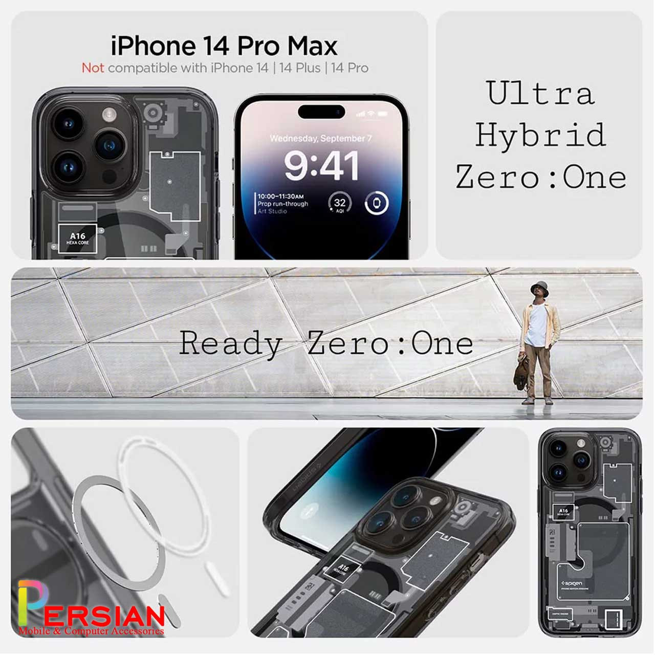 قاب آیفون 15 پرو مکس برند اسپیگن Spigen Ultra Hybrid Mag Zero One Case iPhone 15 Pro Max
