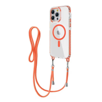 قاب آیفون 15 بند دار پشت شفاف دور سیلیکونی با مگ سیف